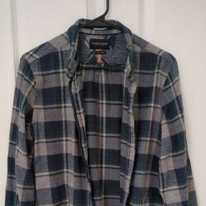 Denim & Flower Green and Gray Plaid Shirt